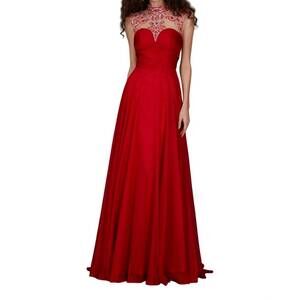 NEW ANGELA & ALISON mock-neck prom dress in hot red
